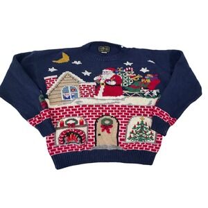 South‎ Wool Santa Christmas Holiday Sweater 100% Wool Hand Knitted Uruguay Ugly